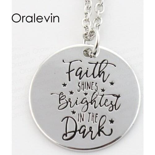 Wholesale Faith shines brightest in the dark Engraved Pendant Necklace Baby Christmas Gift Jewelry,10Pcs/Lot,#LN353
