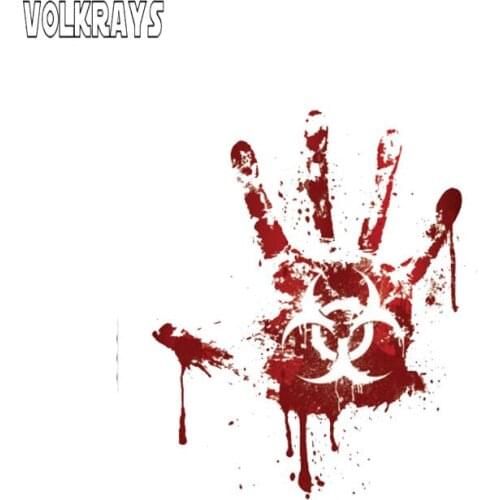 Volkrays Personality Funny Car Sticker Bloody Handprint Biohazard Zombie Accessories Reflective Waterproof PVC Decal,14cm*11cm