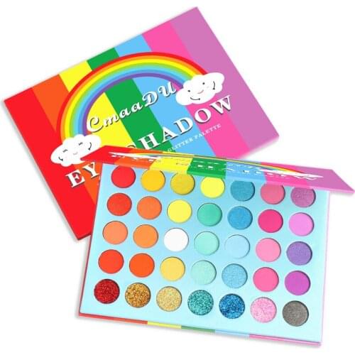 CmaaDU 35 Colors Rainbow Matte Eyeshadow Palette Sequin Metallic Waterproof Long-lasting Glitter Shimmer Eyeshadow Palette TSLM2