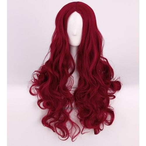 Poison Ivy Cosplay Wigs 70cm Wine Red Long Wavy Heat Resistant Synthetic Hair Wig + Wig Cap