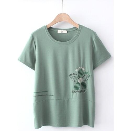 Plus Size XL-4XL Womens Embroidery Tshirts Casual Pullovers Tops Large Size A-line Shirts