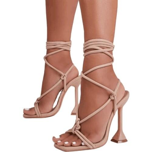 Women Sandals Summer Shoes Ankle Strap Ladies Thin High Heels Female Gladiator Shoes 2021 Sexy Pumps Square Toe Party Plus Size