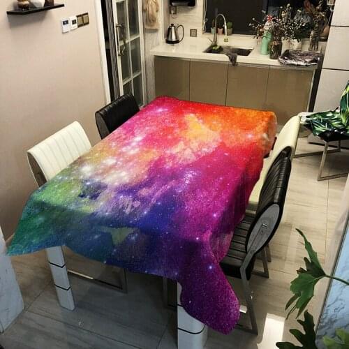 Galaxy Sky Print Polyester Fabric 3D Tablecloth Colorful Star Pattern Thicken Washable Rectangular Table Cloth for Kitchen