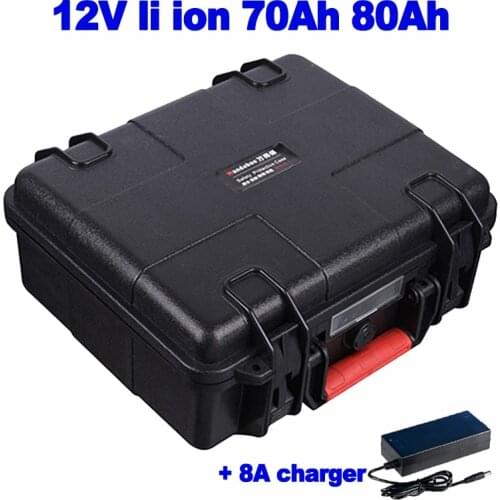 IP67 waterproof Lithium ion 12V 70Ah 80ah battery 80A 100A BMS for thruster Fish Finder tackle boat trolling motor + 8A charger