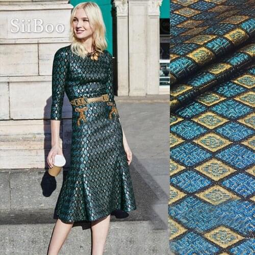 American style blue gold geometric metallic jacquard brocade fabric for dress coat jacquard tissu tecidos stoffen telas SP4753