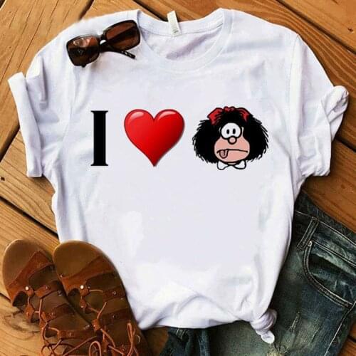 Female T-shirt Cartoon PAZ Mafalda or QUIERO Cafe Printed Female Graphic T-shirt Harajuku Funny T-shirt Female Tops Tee