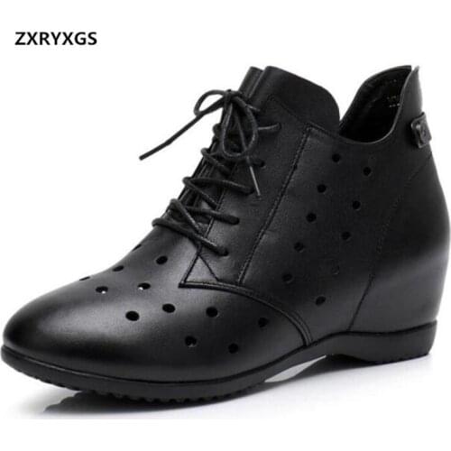 2021 New Spring Increase Within Women Boots Real Leather Shoes Hollow Fashion Casual Shoes Summer Boots Plus Size Ankle Boots