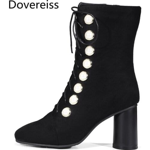 Dovereiss Fashion Womens Shoes Winter new Sexy red Short boot Elegant sexy Concise Square toe Mature Cross tied 43