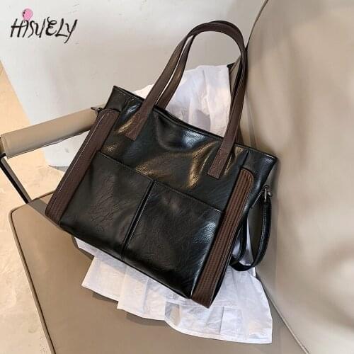 HISUELY Womens Tote Bags 2021 New High Quality Lady Shoulder Bag High Quality PU Leather Handbags Large Capacity Shopper Bag Q2