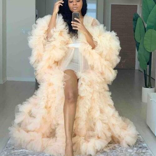 Ruffles Long Sleeve Women Formal Prom Dress Kimono Pregnant Party Sleepwear Women Bathrobe Sheer Nightgown Robe Shawel Maternity