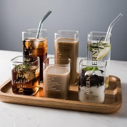 Golden Nordic heat resistant Square Glass customized household creative cup milk cup square glass coffee cup