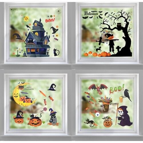 1pc Halloween Pumpkin Skull Witch Window Stickers Glass Wall Sticker DIY Art Decal For Halloween Decoration Home Kids Room Decor
