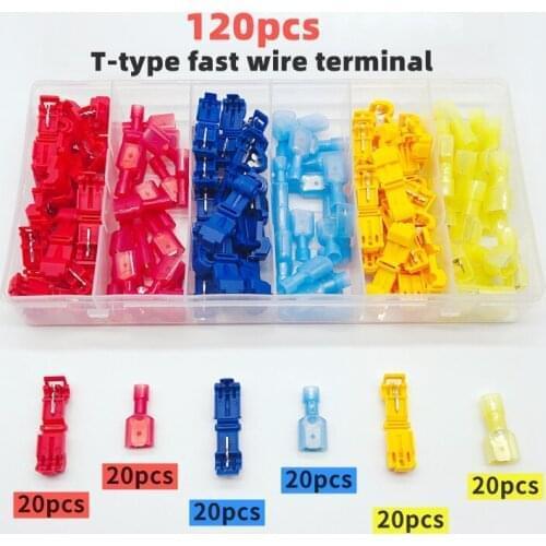 120pcs boxed T-type terminal block wire connection clip quick peel-free connector plug industrial/home wiring accessory cable