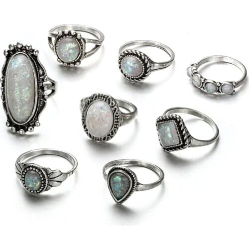 8pcs Boho Opal Stone Finger above Knuckle Band Midi Rings Stacking Ring Set