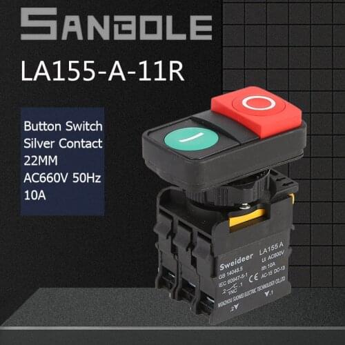 22mm Push Button Switch LA155-A1-11R Momentary/Reset 10A 600V Lamp Electric Screw Terminals Red/Green Round Head