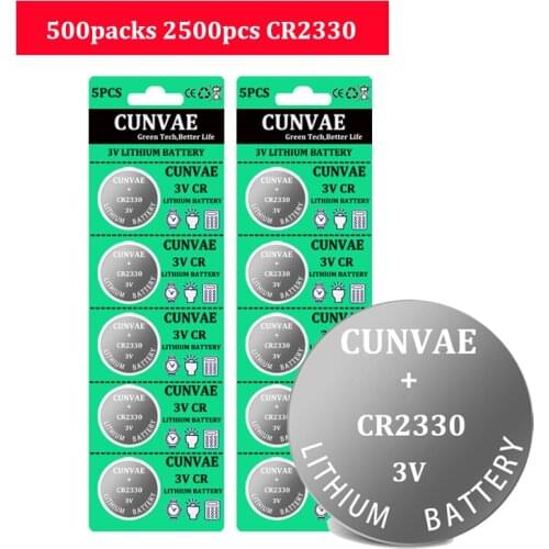 2500pcs 3V CR2330 BR2330 ECR2330 Lithium Button Coin Cell Battery for Remote Control LED Flash Button Cell Batteries