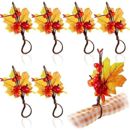 6 Pieces Fall Napkin Ring Maple Pumpkin Berry Napkin Rings Thanksgiving Napkin Rings Harvest Farmhouse Serviette Buckles