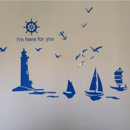 Free shipping Mediterranean style TV background wall stickers 3D Acrylic wall stickers Romantic Sailing