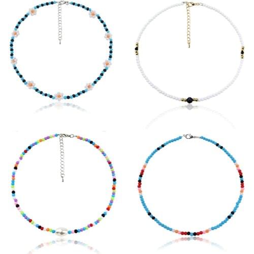 Bohemian Handmade Colorful Seed Beads Strand Necklace Bohemia Summer Beach Leisure Choker Boho Short Collar Clavicle for Women