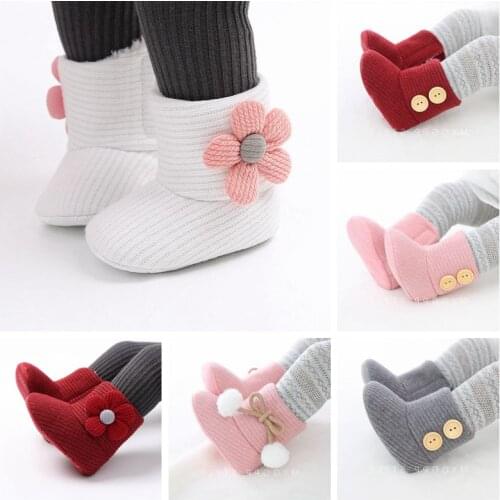 2020 Toddler Newborn Baby Crawling Shoes Booties Boy Girl Slippers Prewalker Trainers Fur Winter Flower First Walker