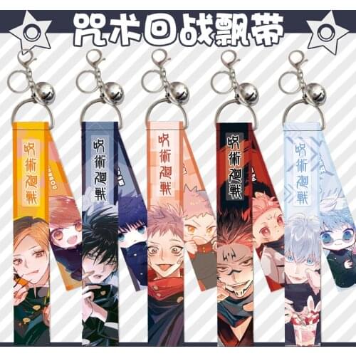Jujutsu Kaisen Anime Gojo Satoru Cosplay Keychain Kugisaki Nobara Yuji Itadori Key Props Ribbon Bell Rings with Bells Accessory