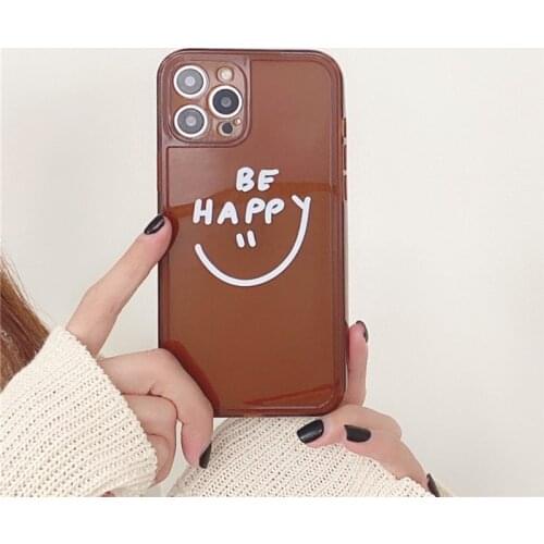 Retro chocolate coffee line smile art Japanese Phone Case for iPhone 11 12 Pro Max Xr Xs Max 7 8 Plus 7Plus case Cute soft Cover