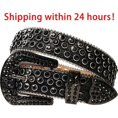 Black Rhinestone belt Western Cowboy Cowgirl Buckle Belt Genuine PU Leather Diamond Belts For Woman Man Cinturones para mujer
