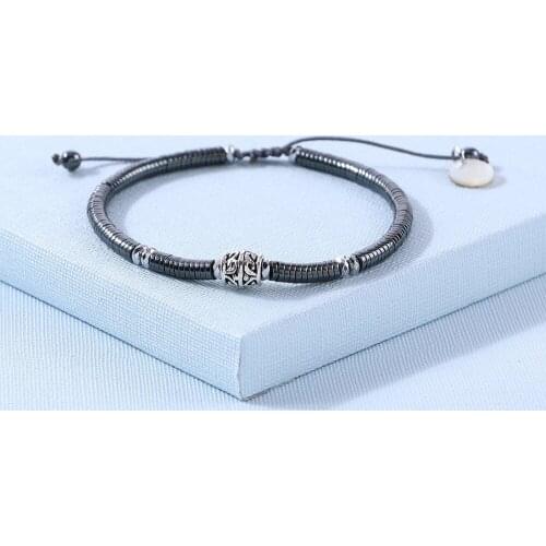 Black Cool Men And Women Adjustable Bracelet Unisex Black Mineral Stone Alloy Punk Friendship Emotion Couple Bracelet