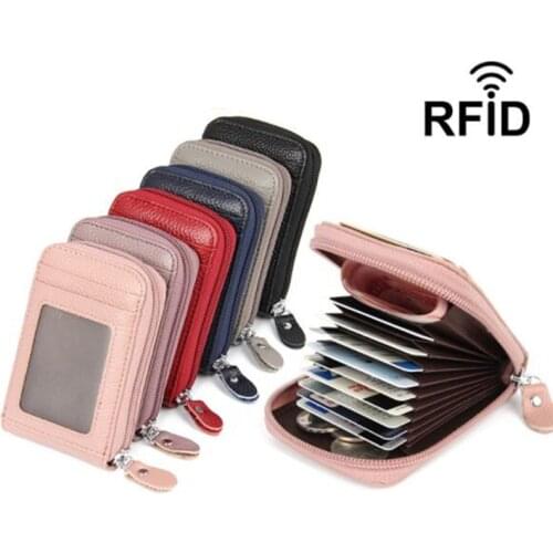 Genuine Leather Unisex Credit Card Holders Organ Female Card Case ID Holder Rfid Wallet Women Business Cardholder Organizer Coin