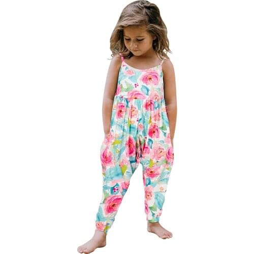 Kids Romper Toddler Girls Baby Kids Jumpsuit One Piece Floral Strap Romper Summer Outfits Sling Jumpsuit Harem Trousers Clothes