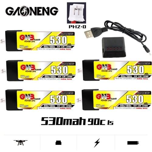 Gaoneng GNB 1S HV LiPo Battery 530mAh 90C/180C 3.8V PH2.0 Plug For RC Helicopter Quadcopter FPV Racing Drone Parts With Charger