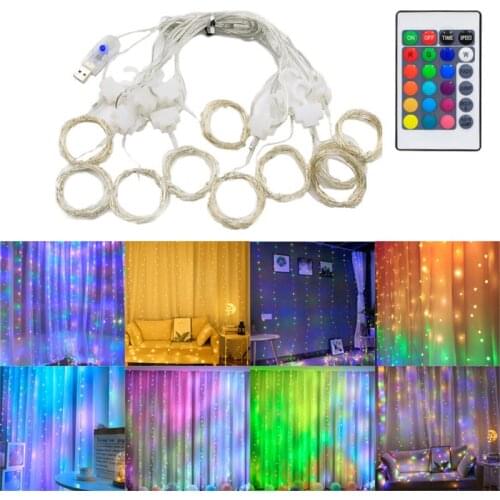 Fairy Light String RGB 16 Colors LED Curtain Light Christmas Decoration for Home New Year 2022 Bedroom Lights Garland Xmas Decor