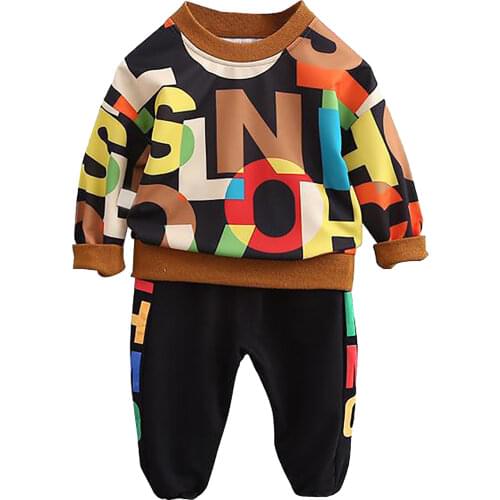 Baby Girls Boys Cotton Spring Sport Suit 2Pcs Casual Outfit Long Sleeves Alphabet Print Sweatshirt Tops and Pants Set Sportswear