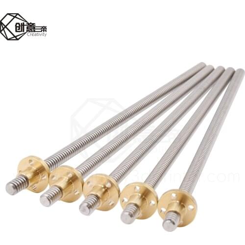 T8 Lead Screw OD 8mm Pitch 2mm Lead 2mm 150mm 200mm 250mm 300mm 330mm 350mm 400mm 500mm With Brass Nut For Reprap 3D Printer