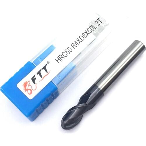 1PC R4.0XD8X60L 2 flute HRC50 Tungsten Steel Ball Nose End Mill CNC Milling Cutter Cutting Tools Solid Carbide Ball Nose