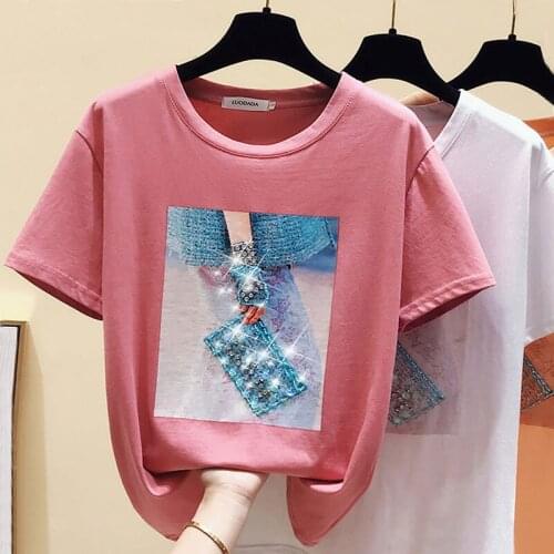 Korean fashion women clothing 2020 ladies tops and shirts for women tops blusas feminina shirts Short Diamonds white tops 0647