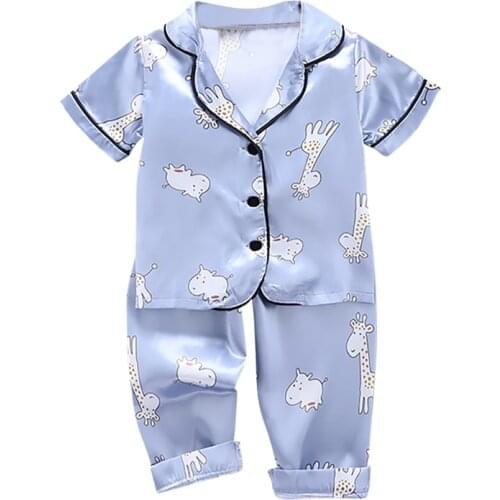 Summer kids pajamas Set Girls Boys Stitch Pajamas Giraffe Sleepwear 2PCS Short Sleeve Blouse Tops+Night Pants Pyjamas Set
