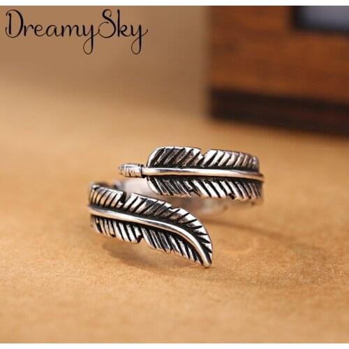 Personality Bohemian Vintage Feather Rings For Women Men Vintage Rings Gothic Jewelry Valentines Gifts 2021