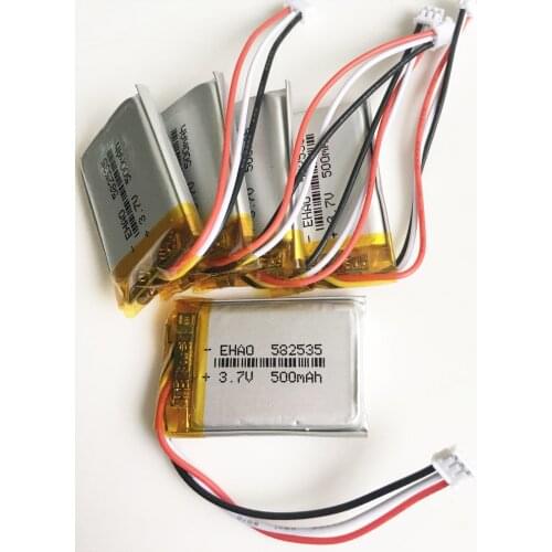5 pcs 582535 3.7V 500mAh lipo polymer lithium rechargeable battery JST ZH 1.5mm 3Pin plug for MP3 GPS DVD bluetooth recorder