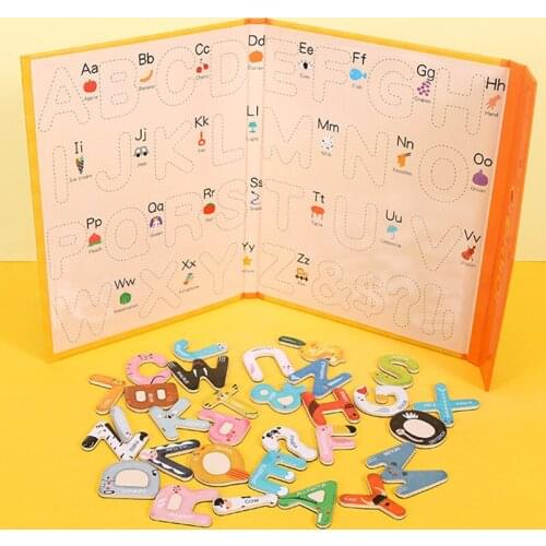 Magnetic puzzle Baby Wooden 26 English ABC Puzzle Early Education Animal fridge magnet Cognition Pair Card Puzzles Infant Gifts
