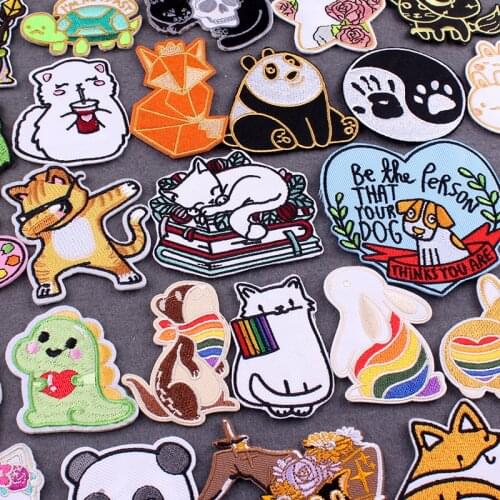 Cartoon Cat Panda Iron On Patches On Clothes DIY Animal Clothes Patches Cute Things Patches For Clothing Stripes Decor Accessory