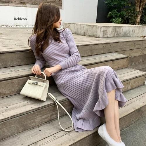 Autumn winter thick mermaid maxi sweater dress women o-neck long sweater dress elegant female a-line slim sexy knit dress