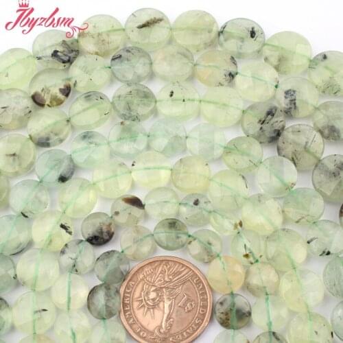 10,12,14,16mm Natural Coin Faceted Green Prehnit Stone Beads Strand 15" For DIY Necklace Bracelets Jewelry Making,Free Shipping