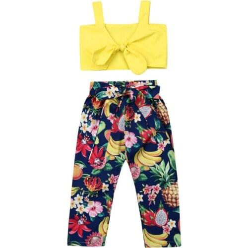 Baby girl clothes ropa bebe 2019 Toddler Kid Baby Girl Sunsuit Clothes Bow Strap Top Fruit Print Pant 2pcs Summer Outfits Set