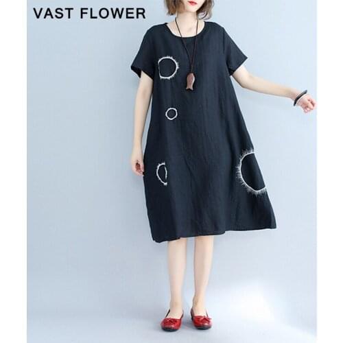 Cotton Linen Vintage Embroidery Polka Dot Plus Size Women Summer Dress Loose Midi Elegant Clothes 2021 Ladies Dresses Sundress