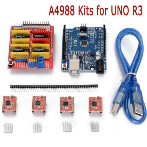 CNC Router Expansion Board Kits Shield V3.0+UNO R3 Board+A4988 with heatsink+40 pins needle+USB Cable for Arduino