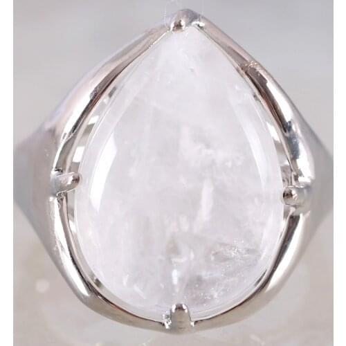 Natural Stone Heart Bead White Quartz Crystal Ring Adjustable Finger Ring For Women Jewelry Gift CAB Cabochon Z243