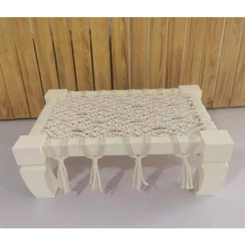 T5EC Newborn Photography Props Hand-woven Chair Baby Photo Shooting Crib Photo Posing Bed with Tassels