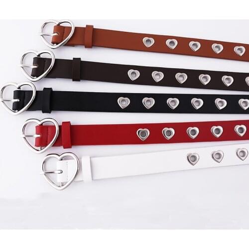 2021 PU Leather Belt Heart Buckle Belt For Women Pin Buckle Jeans Punk Eyelet Grommet Chic Luxury Brand Female Waist Belt