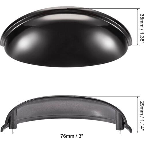 Uxcell Cup Drawer Handle Pull, 1 Pack Bright Black, 3" Hole Centers, with M4x25 Screws for Dresser Kitchen Cabinet